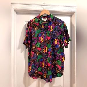 Kikomo Basic  Vintage Silk Hawaiian Women's Blouse Size Med